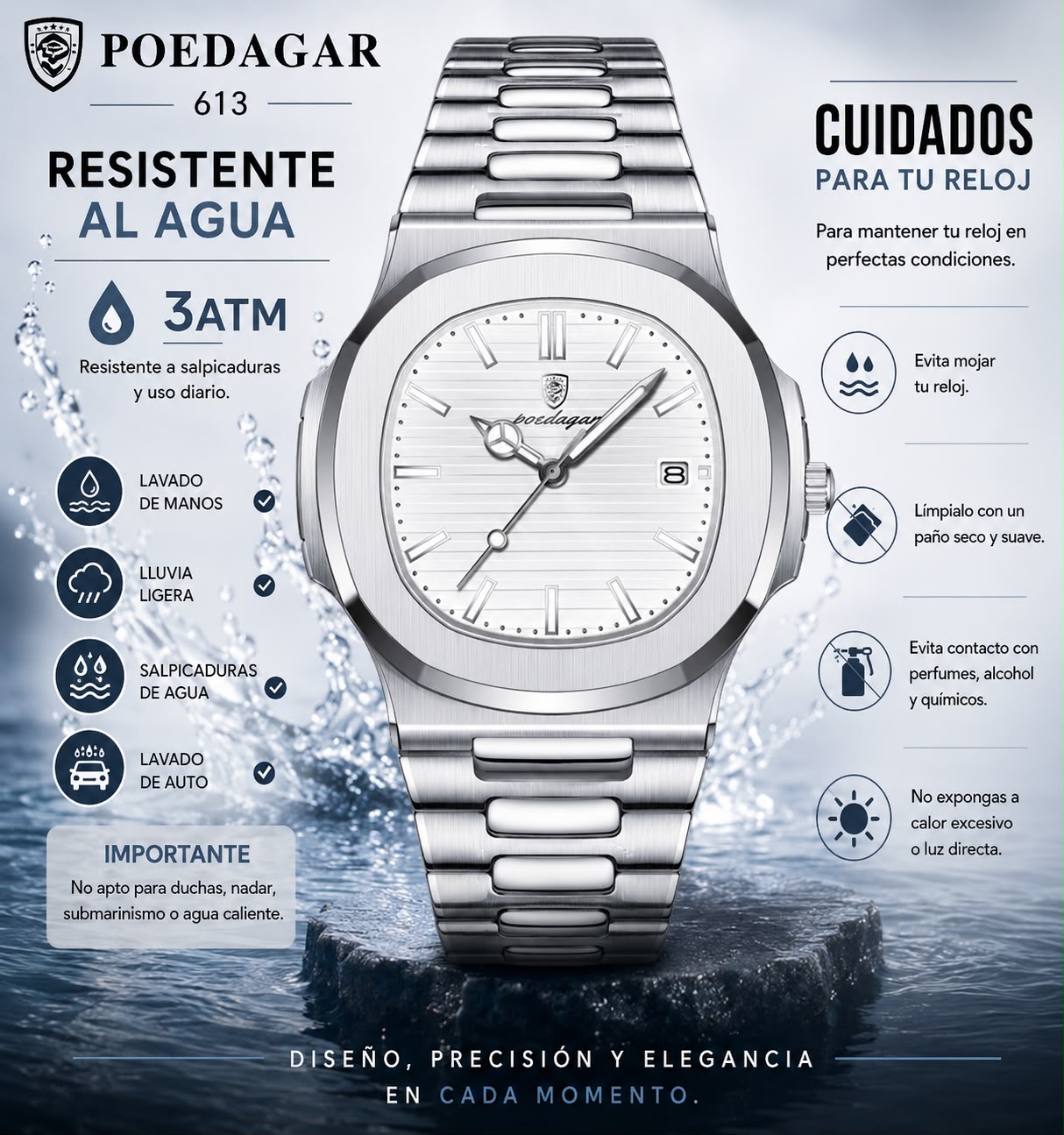 Reloj Poedagar Steel (Blanco)